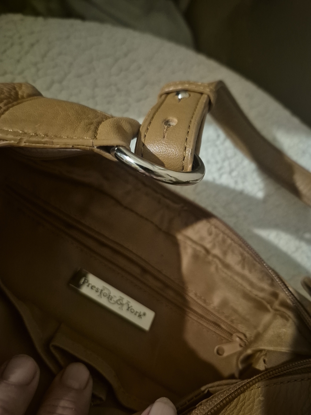 Preston & York Tan Leather Shoulder Bag with Silver Hardware
